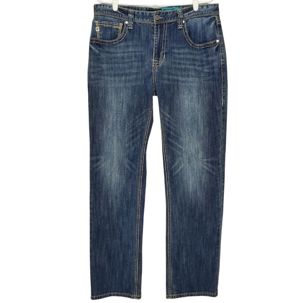 7603 * Rock & Roll Revolver Straight Slim Leg Jeans Medium Wash Size 34x32